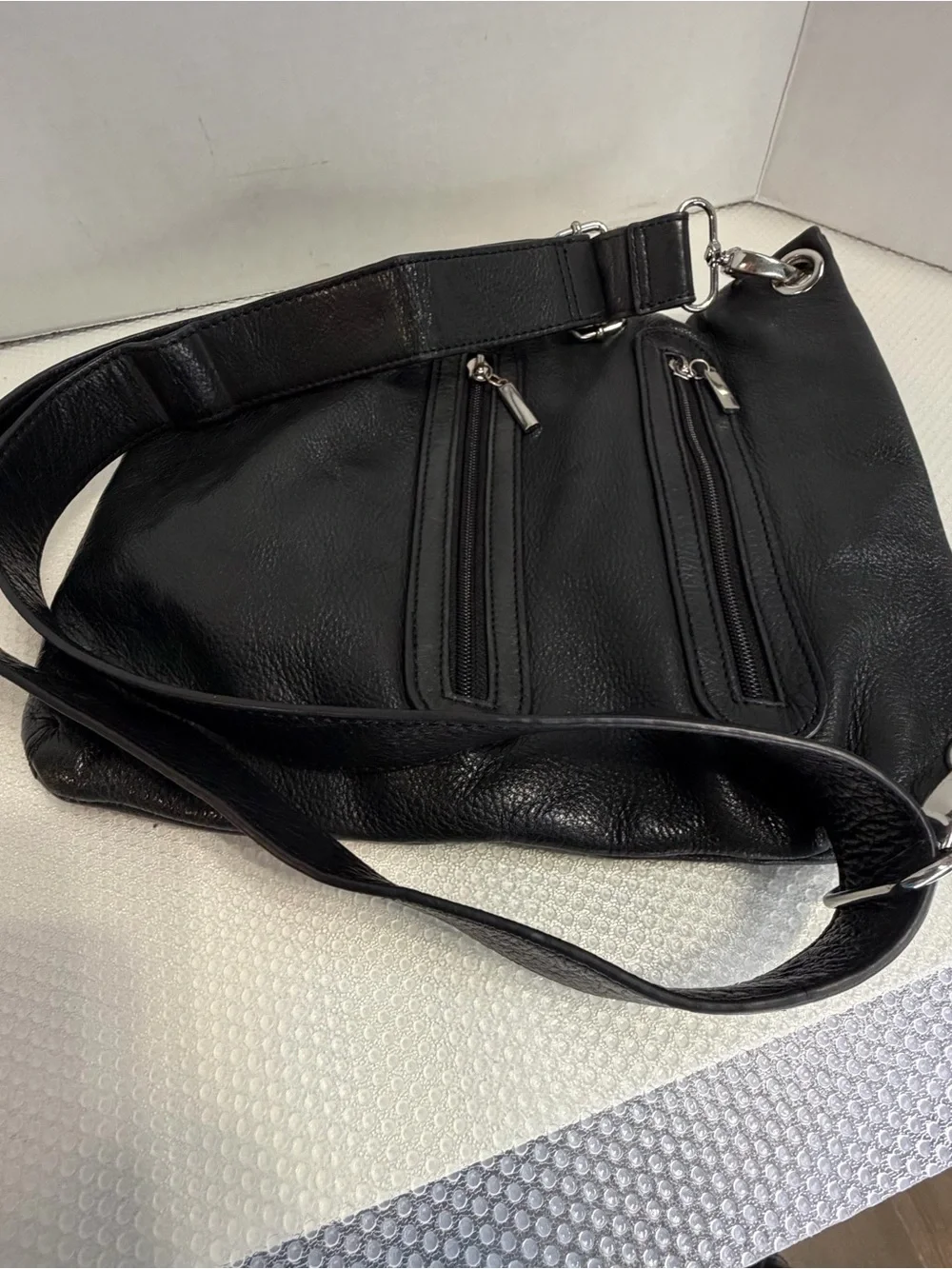 Y2K margot Black Genuine Leather Label Accent